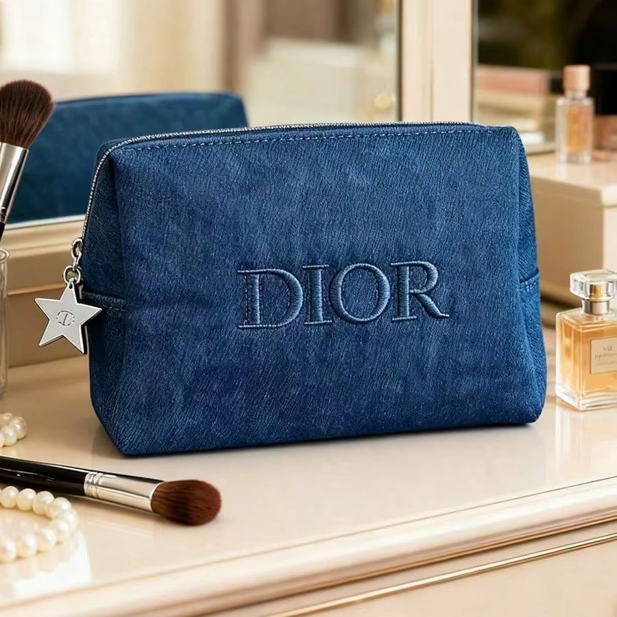 Women Bags Dior - Tas Kosmetik Dior Denim Gelap dengan
